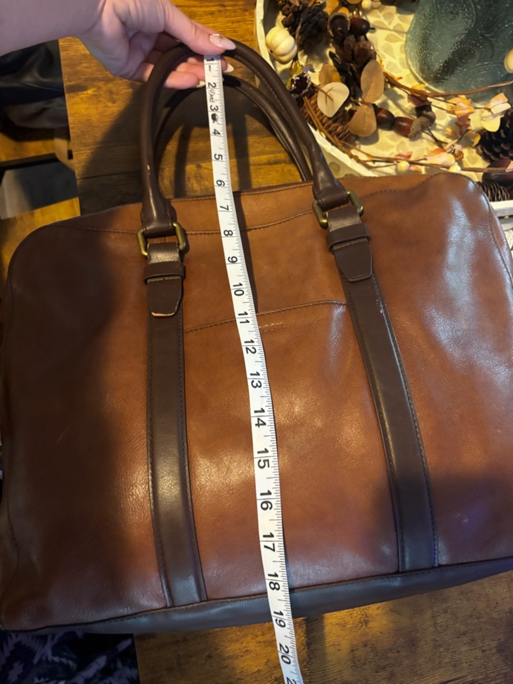 Fossil Brown Leather Satchel Carryall Weekender Bag - Picture 9 of 9